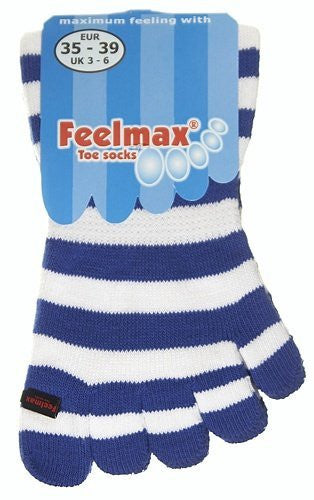 Feelmax Toe Socks Basic Cotton Blue/White Stripe Ladies' Shoe Size 5 - 8