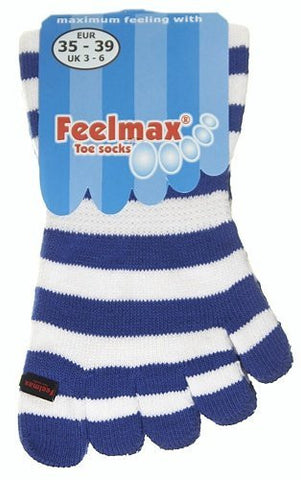Feelmax Toe Socks Basic Cotton Blue/White Stripe Ladies' Shoe Size 5 - 8