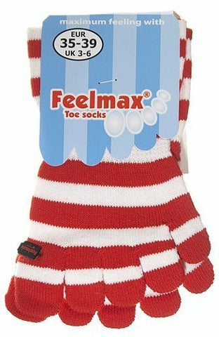 Feelmax Toe Socks Basic Cotton Red/White Stripe Ladies' Shoe Size 5 - 8