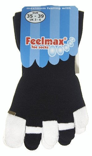 Feelmax Toe Socks Basic Cotton Black Sock with Black/White Toes Men's Shoe Size 10 - 14