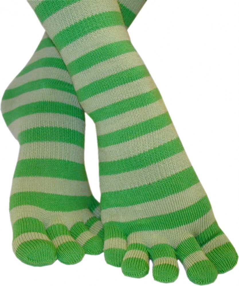 Feelmax Toe Socks Basic Cotton Green/Green Stripe Ladies' Shoe Size 5 - 8